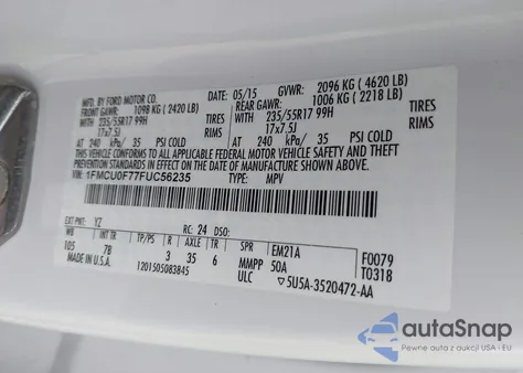 2015 Ford Escape S from USA, damaged, VIN 1FMCU0F77FUC56235